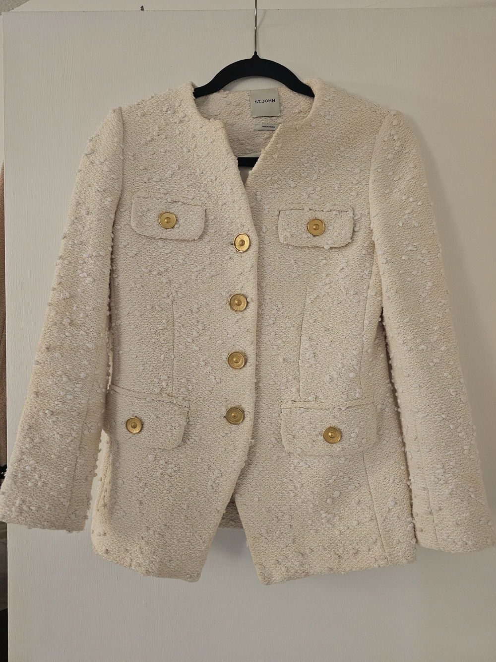 St. John Buttercream Bouclé Gold-Button Blazer
